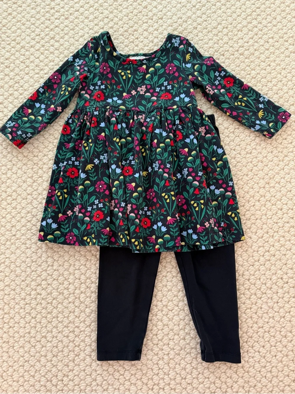 Floral Print Baby Long Sleeve Skater Dress & Leggings Set